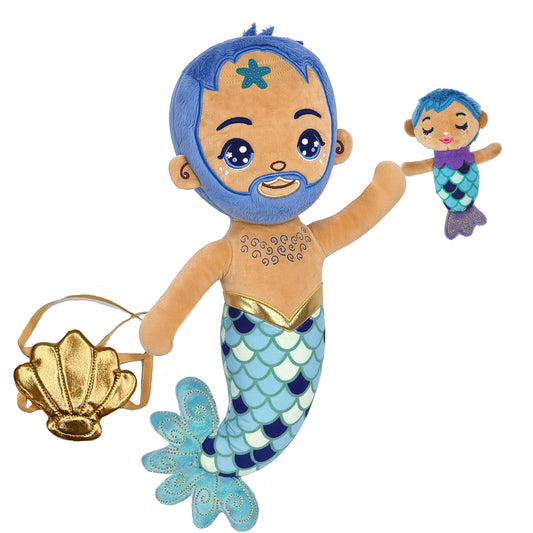 Seaglimmers Eco Plush Mermaid Doll Set 15 Inch Papa Glimmer and Baby