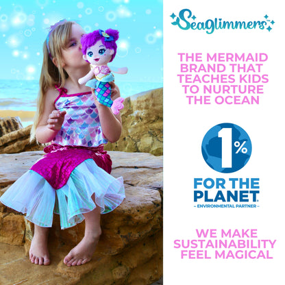 Seaglimmers Sirena Glimmer 12 Inch Eco Recycled Plush Mermaid Doll, Pink Hair