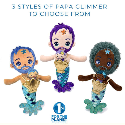 Seaglimmers Eco Plush Mermaid Doll Set 15 Inch Papa Glimmer and Baby In Carrier