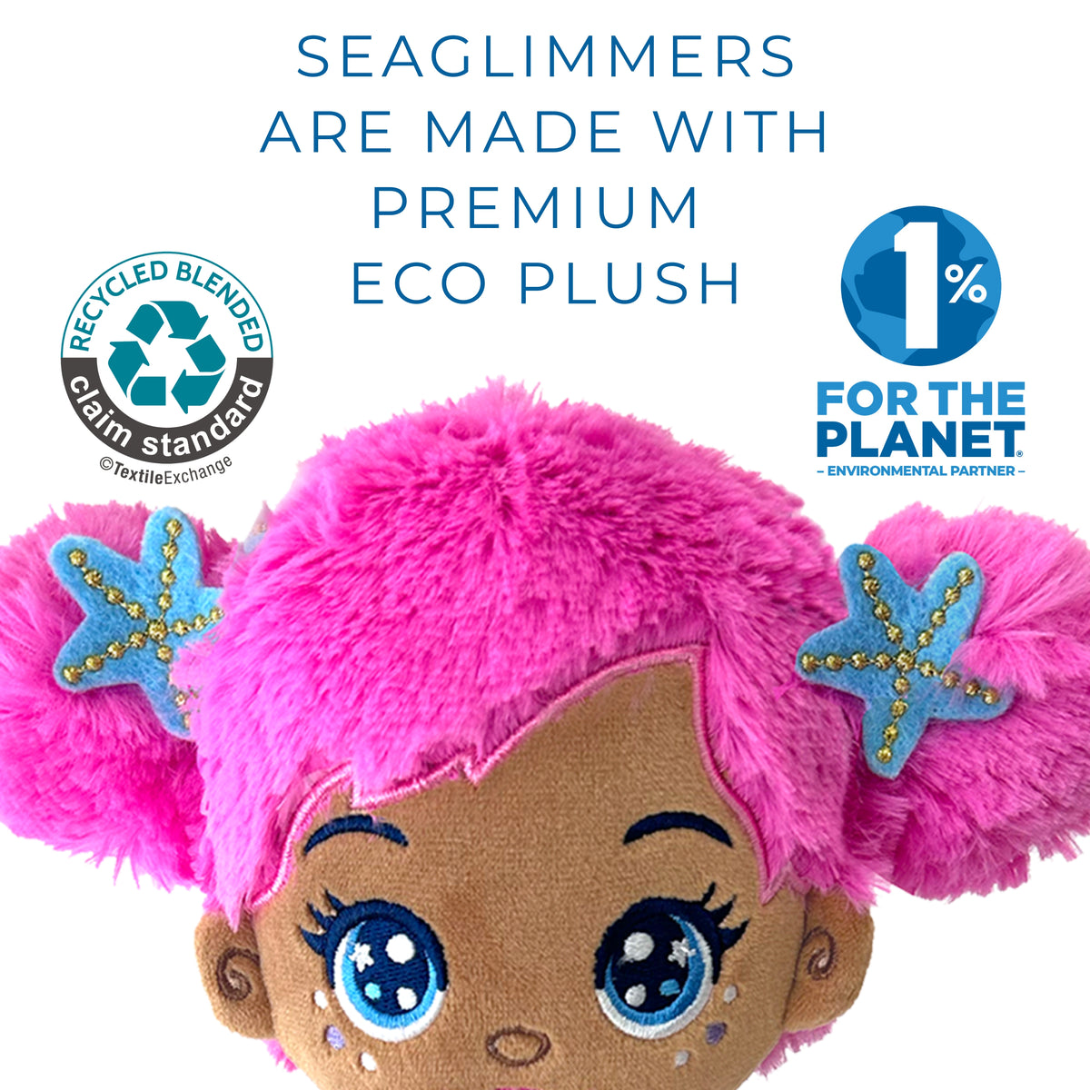 Seaglimmers Sirena Glimmer 12 Inch Eco Recycled Plush Mermaid Doll, Pink Hair