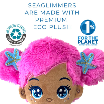 Seaglimmers Sirena Glimmer 12 Inch Eco Recycled Plush Mermaid Doll, Pink Hair