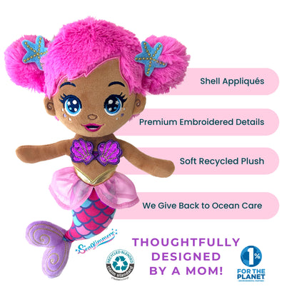 Seaglimmers Sirena Glimmer 12 Inch Eco Recycled Plush Mermaid Doll, Pink Hair