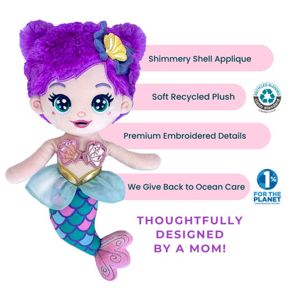 Seaglimmers Jewel Glimmer 12 Inch Eco Recycled Plush Mermaid Doll, Purple Hair