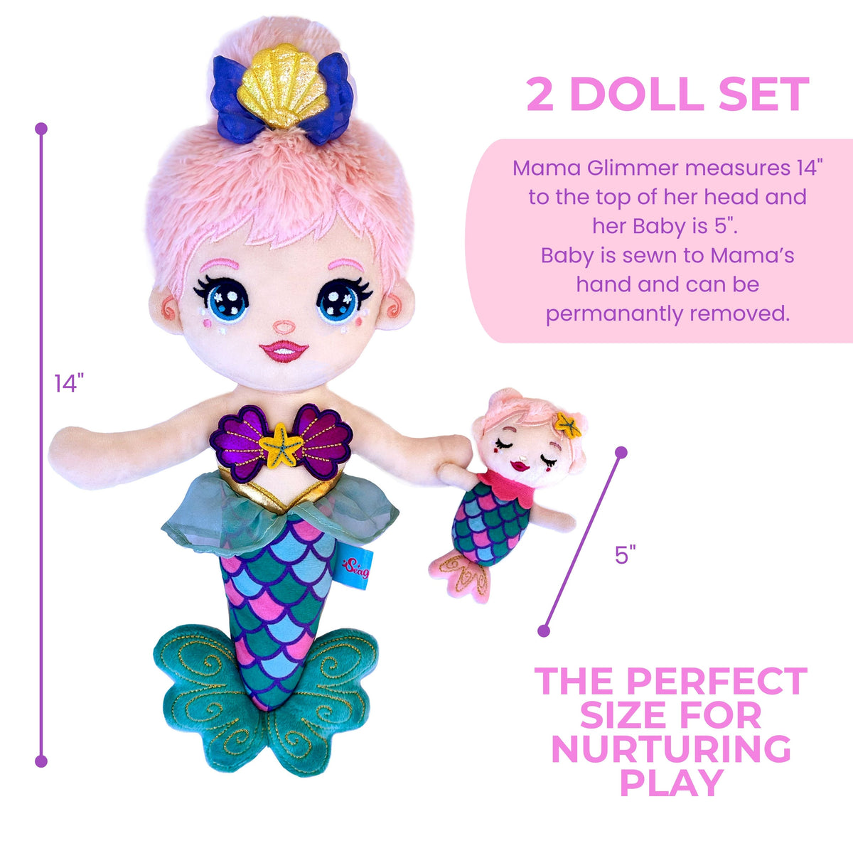 Seaglimmers Eco Plush Mermaid Doll and Baby 14 Inch Nursing Mama Glimmer