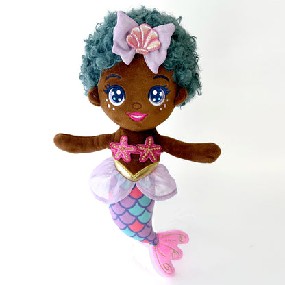 Seaglimmers Coral Glimmer 12 Inch Eco Recycled Plush Mermaid Doll, Teal Hair