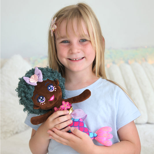 Seaglimmers Coral Glimmer 12 Inch Eco Recycled Plush Mermaid Doll, Teal Hair