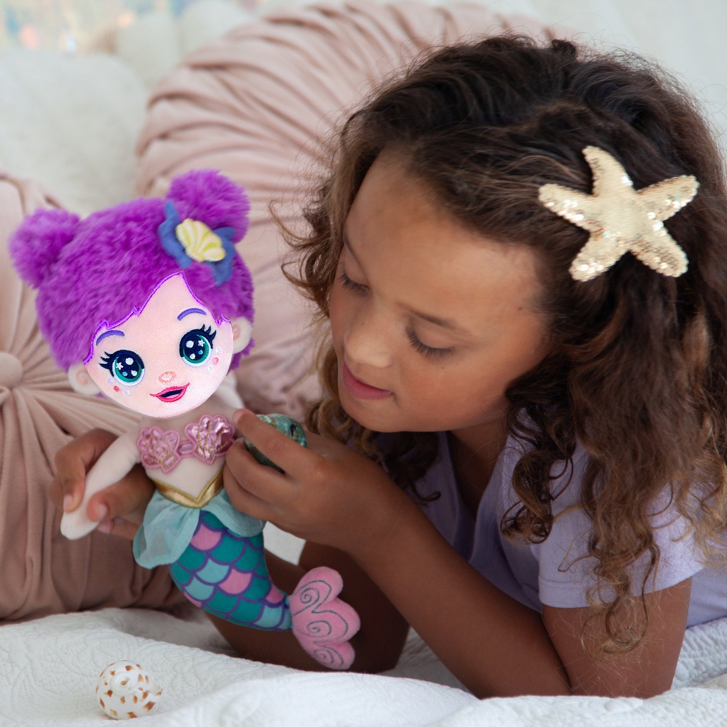 Seaglimmers Jewel Glimmer 12 Inch Eco Recycled Plush Mermaid Doll, Purple Hair