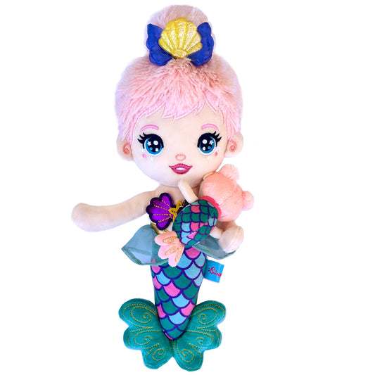 Seaglimmers Mama Glimmer 14 Inch Eco Recycled Plush Mermaid Doll with Baby: Light Pink Hair