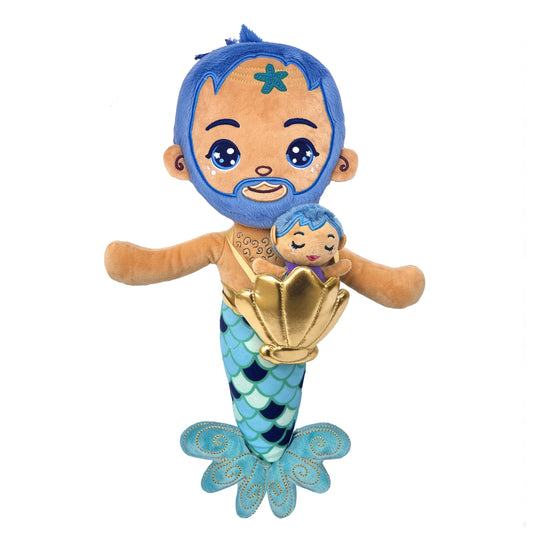 Seaglimmers Eco Plush Mermaid Doll Set 15 Inch Papa Glimmer and Baby
