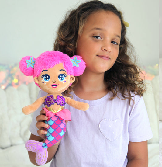Seaglimmers Sirena Glimmer 12 Inch Eco Recycled Plush Mermaid Doll, Pink Hair