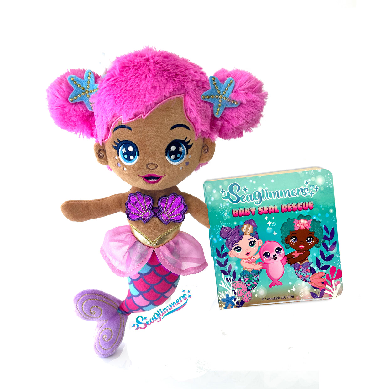 Seaglimmers Sirena Glimmer Doll + Baby Seal Rescue Board Book Set