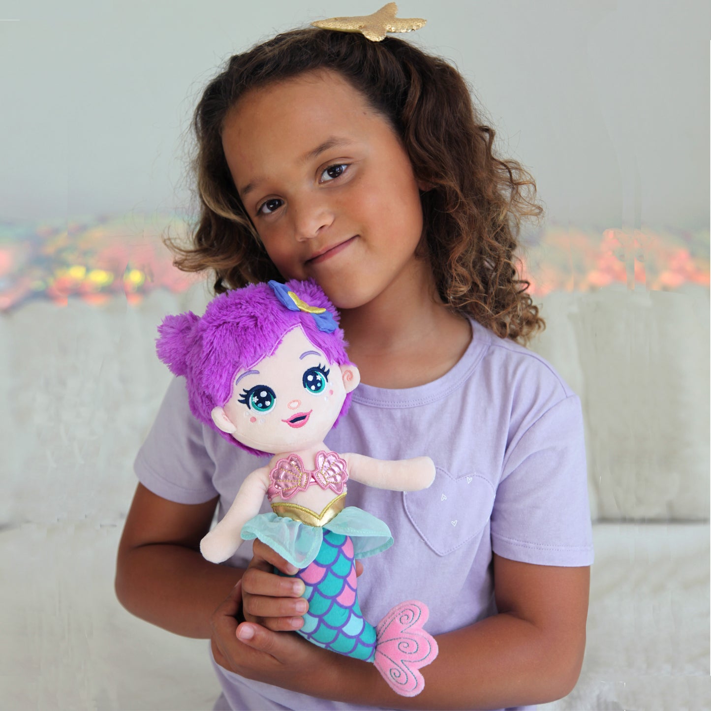 Seaglimmers Jewel Glimmer 12 Inch Eco Recycled Plush Mermaid Doll, Purple Hair