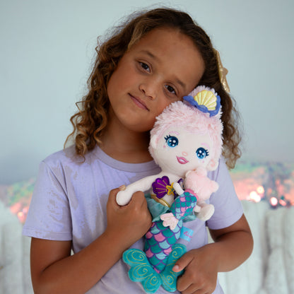 Seaglimmers Mama Glimmer 14 Inch Eco Recycled Plush Mermaid Doll with Baby: Light Pink Hair